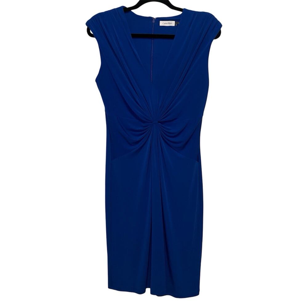 Calvin Klein Dress Womens 8 Blue Knee Length V-Neck Cocktail Evening Occasion